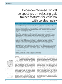 Evidence-Informed Clinical Perspectives on Selecting Gait Trainer Features for Children with Cerebral Palsy