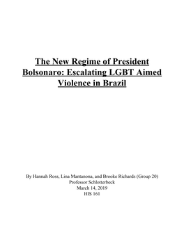 The New Regime of President Bolsonaro: Escalating LGBT Aimed