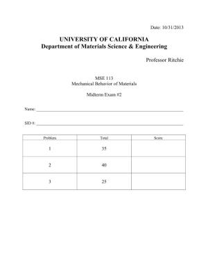 UNIVERSITY of CALIFORNIA Department of Materials Science & Engineering
