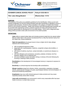 Latex Allergy/Student Effective Date: 1/1/10