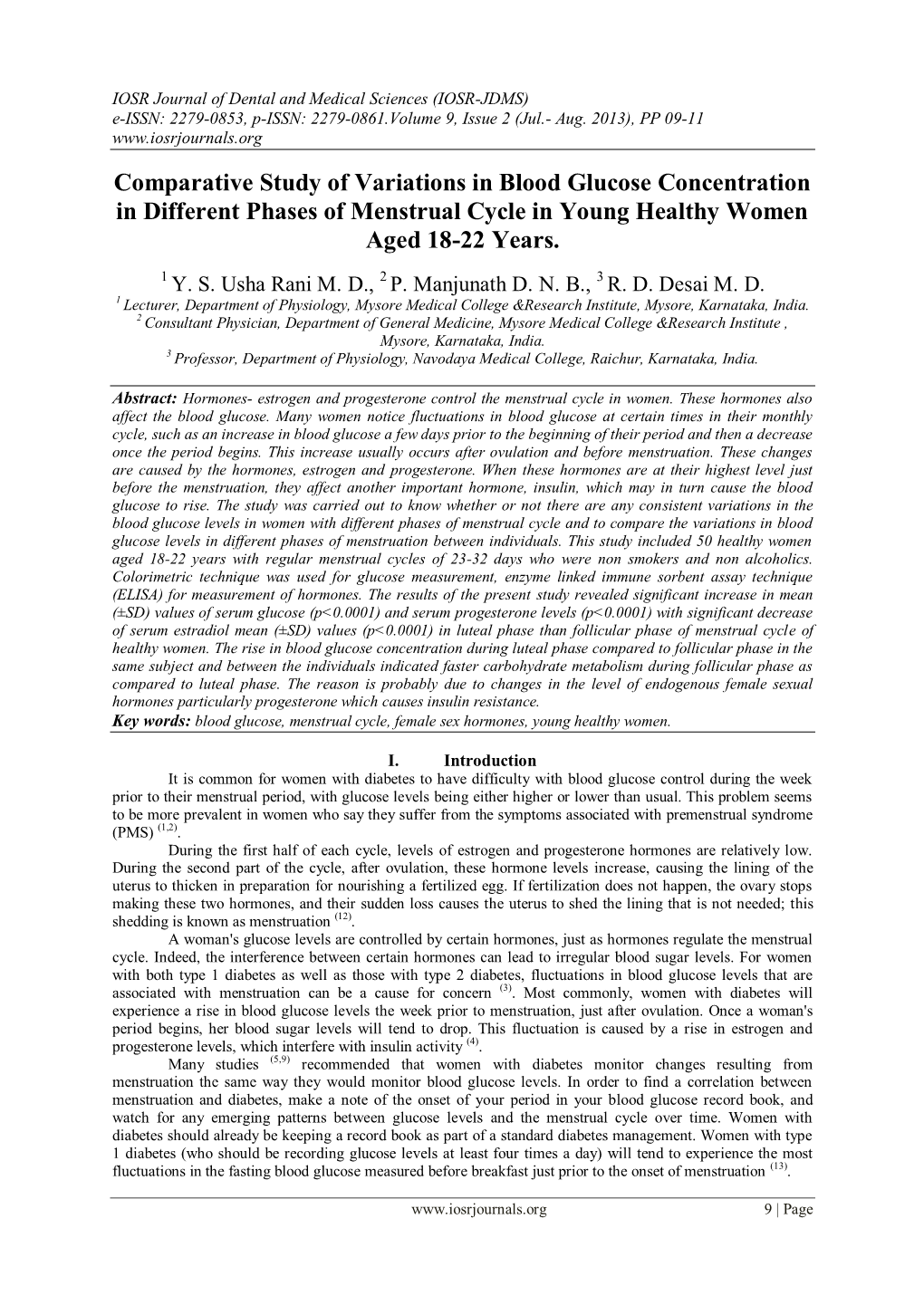 Comparative Study of Variations in Blood Glucose Concentration in Different Phases of Menstrual Cycle in Young Healthy Women Aged 18-22 Years