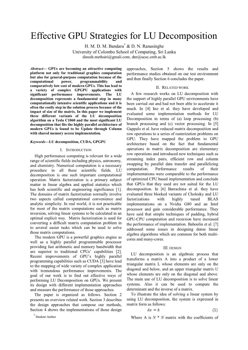 Effective GPU Strategies for LU Decomposition H