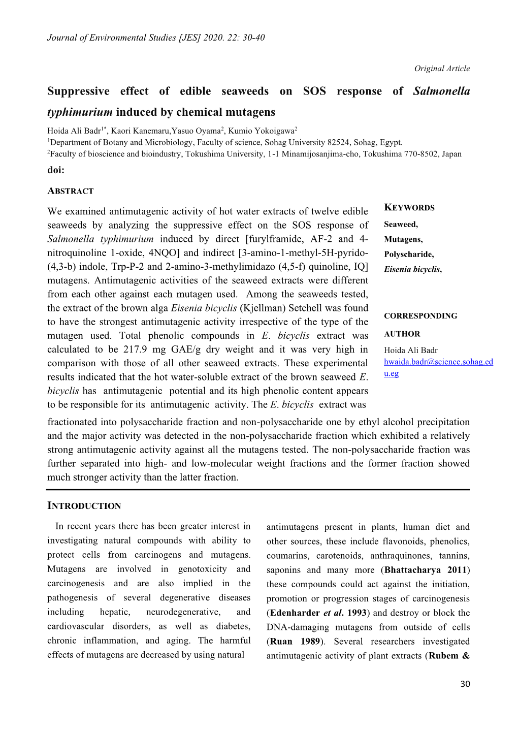 Suppressive Effect of Edible Seaweeds on SOS Response of Salmonella Typhimurium Induced by Chemical Mutagens