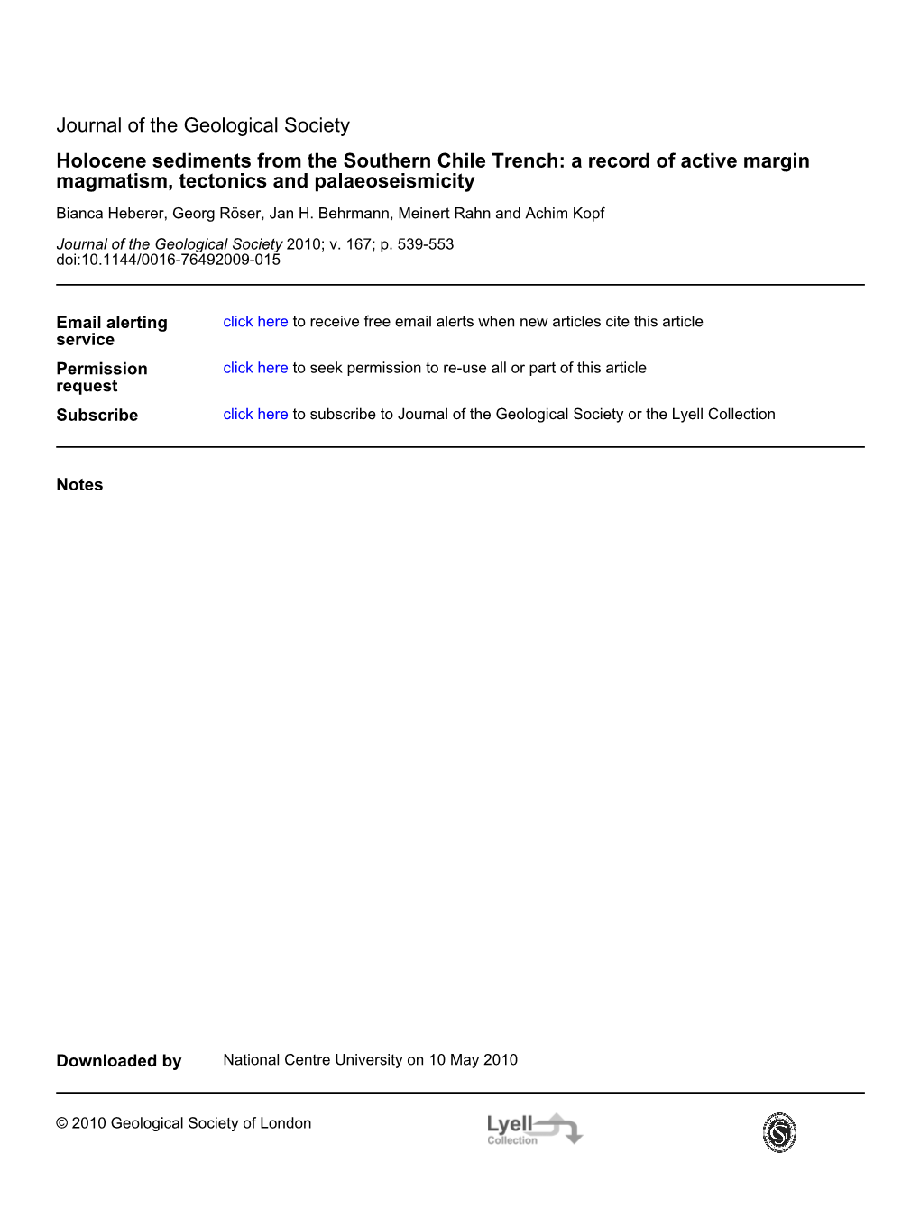 1028-2 Holocene Sediments from the Southern Chile Trench a Record Of