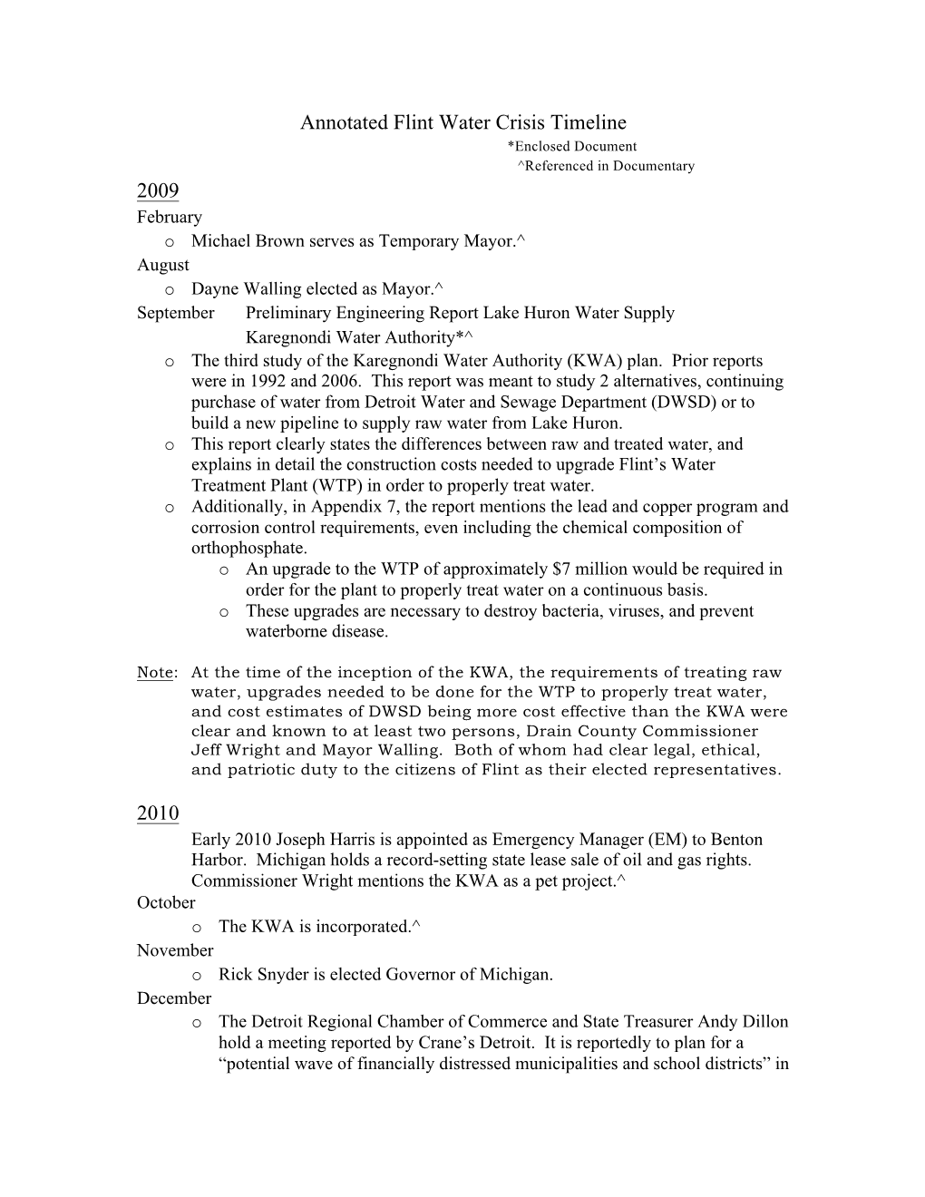 Annotated Flint Water Crisis Timeline 2009 2010