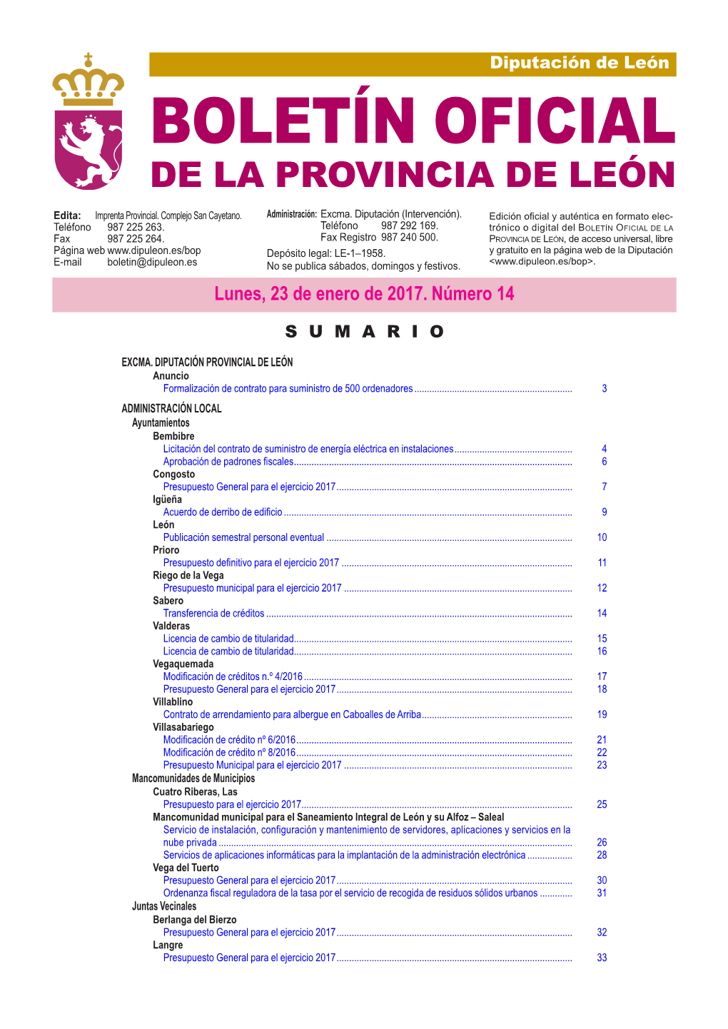 BOLETÍN OFICIAL DE LA PROVINCIA DE LEÓN Edita: Imprenta Provincial