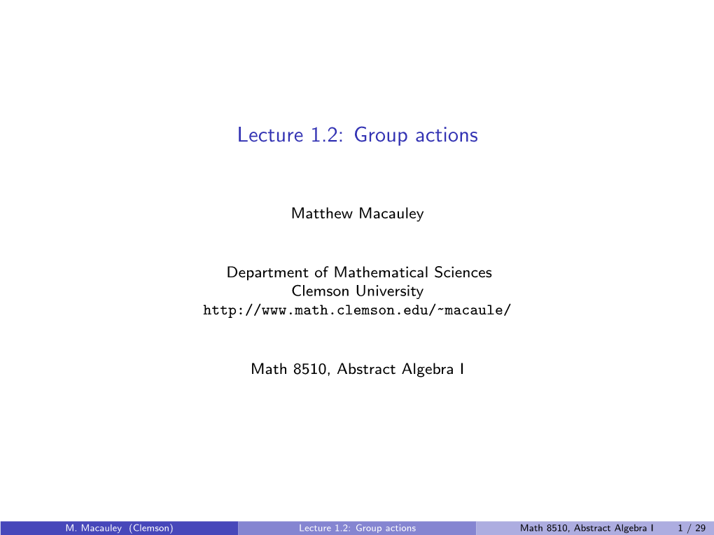 Lecture 1.2: Group Actions