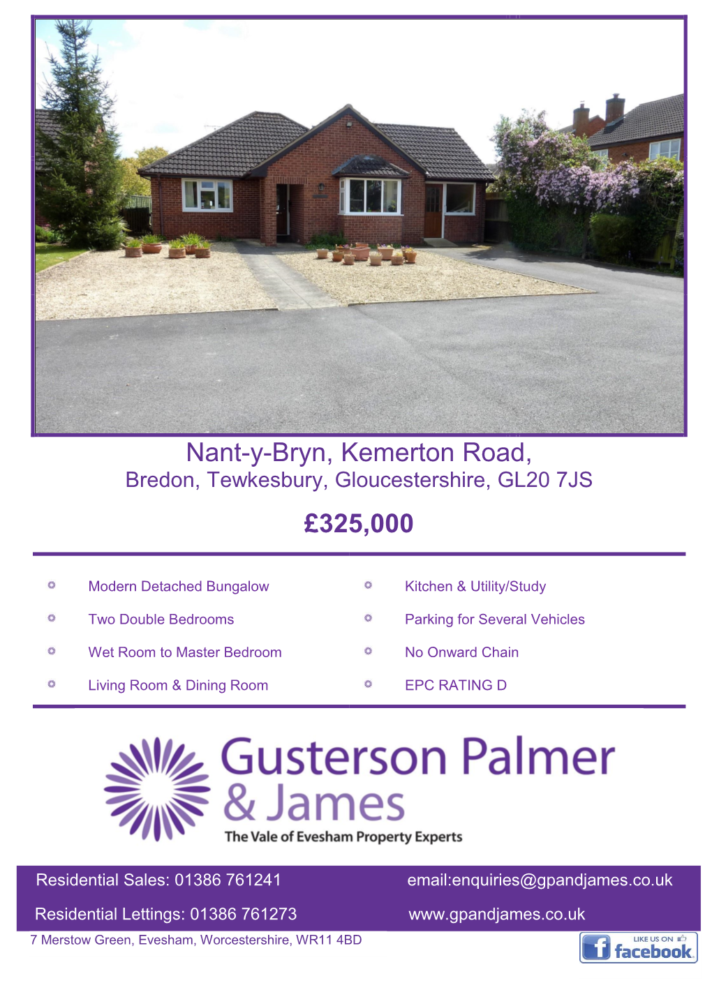 Nant-Y-Bryn, Kemerton Road, Bredon, Tewkesbury, Gloucestershire, GL20 7JS