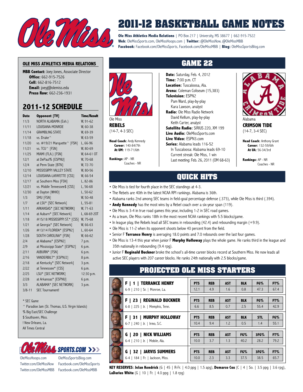 2011-12 Basketball Game Notes