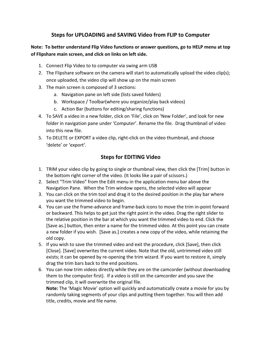 Steps for UPLOADING and SAVING Video from FLIP to Computer Steps
