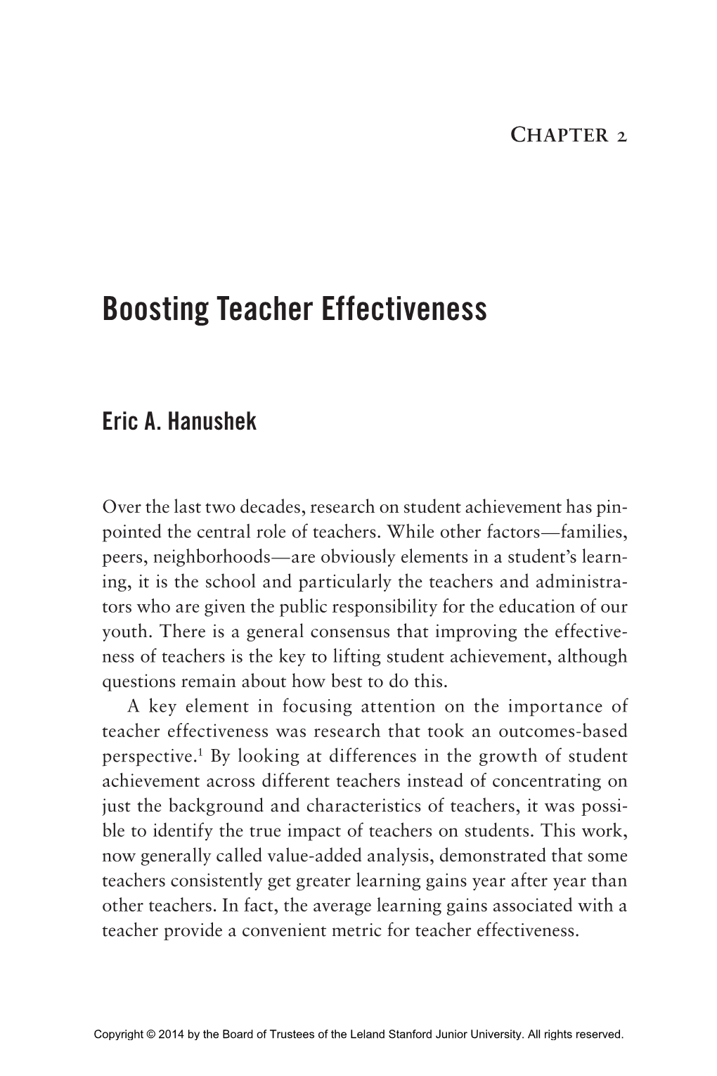 Chapter 2: Boosting Teacher Effectiveness by Eric A. Hanushek