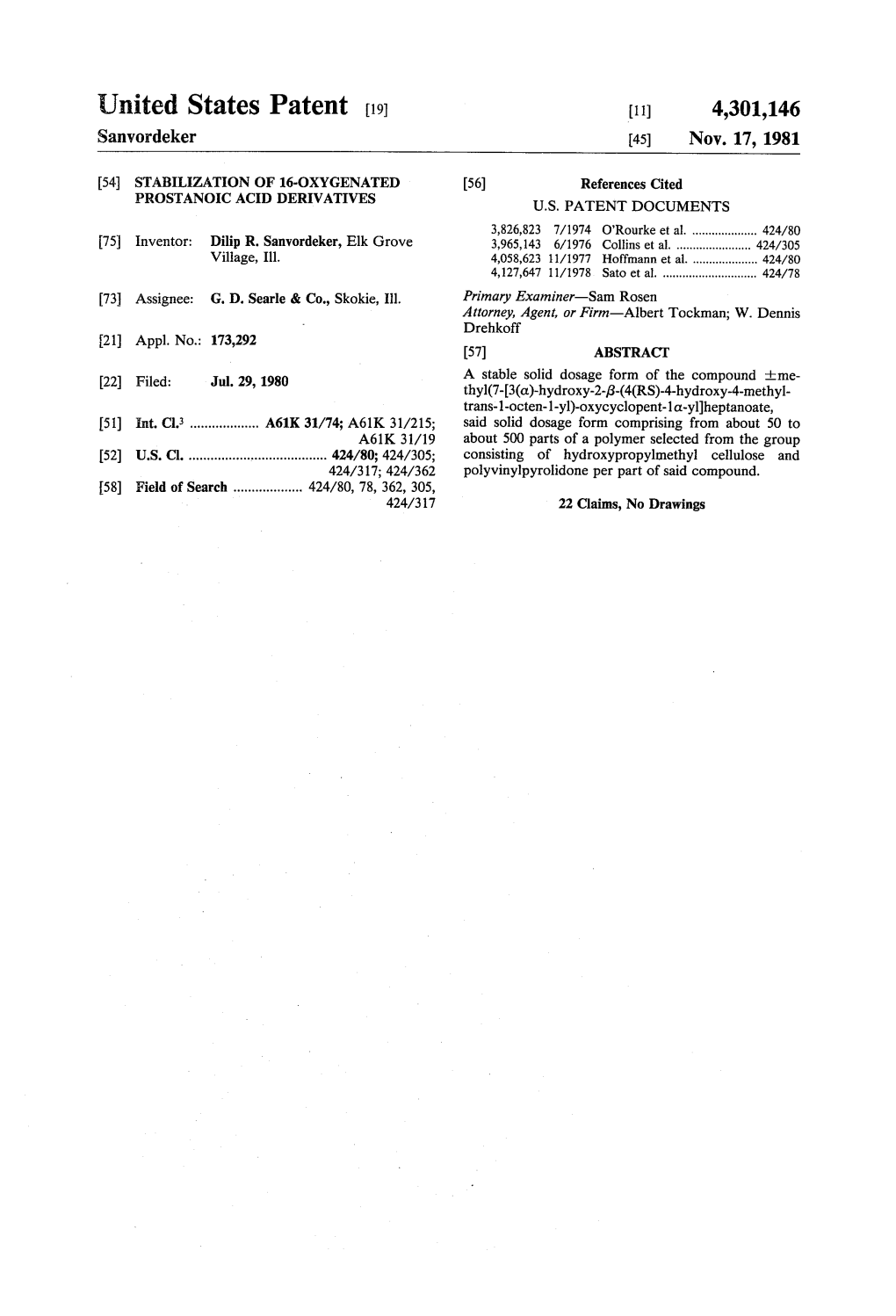 United States Patent (19) (11) 4,301,146 Sanvordeker 45) Nov