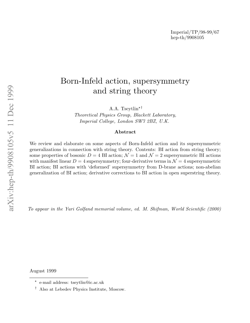 Born-Infeld Action, Supersymmetry and String Theory