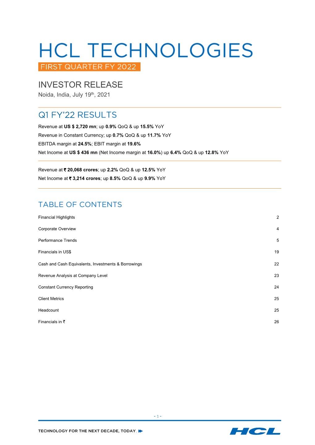 Investor Release