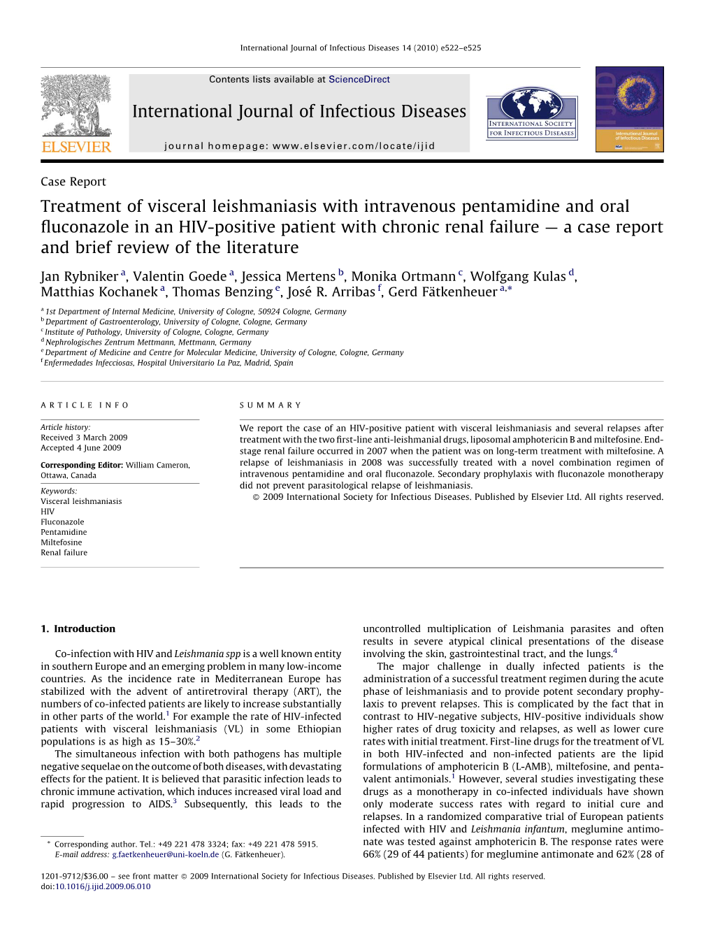 Treatment of Visceral Leishmaniasis with Intravenous Pentamidine And