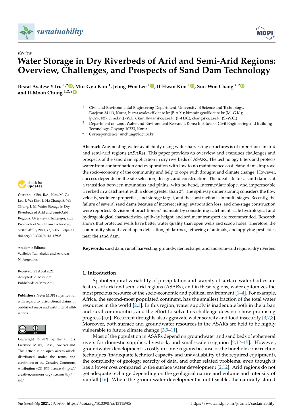 Water Storage in Dry Riverbeds of Arid and Semi-Arid Regions: Overview, Challenges, and Prospects of Sand Dam Technology