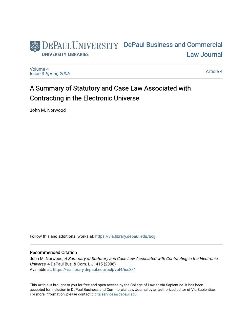 A Summary of Statutory and Case Law Associated with Contracting in the Electronic Universe