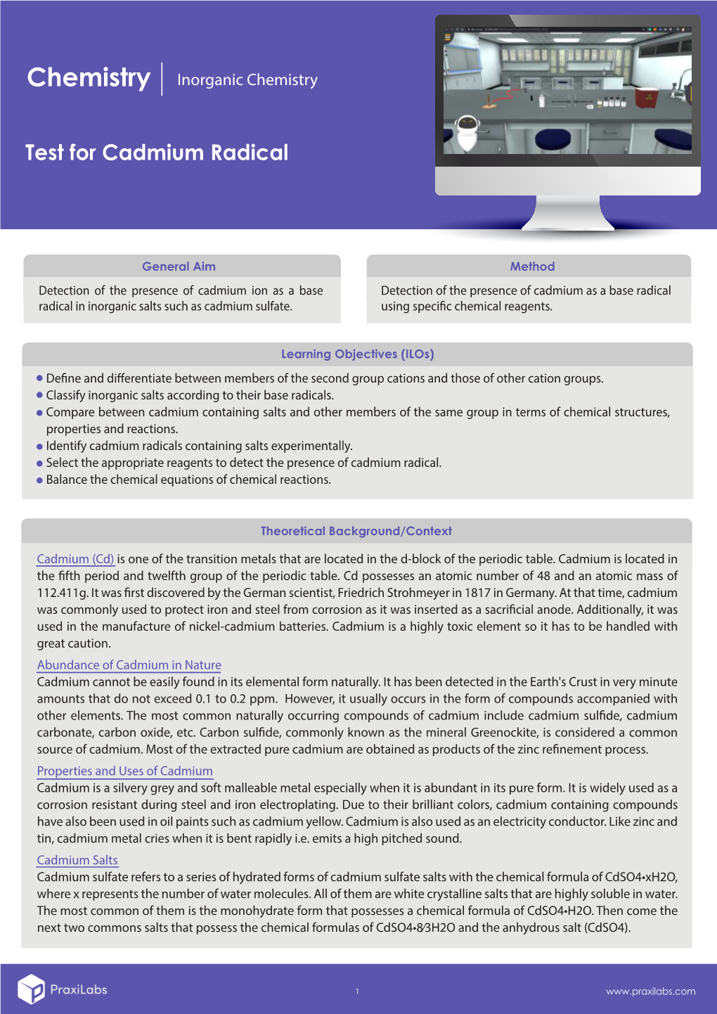 Inorganic Chemistry Test for Cadmium Radical