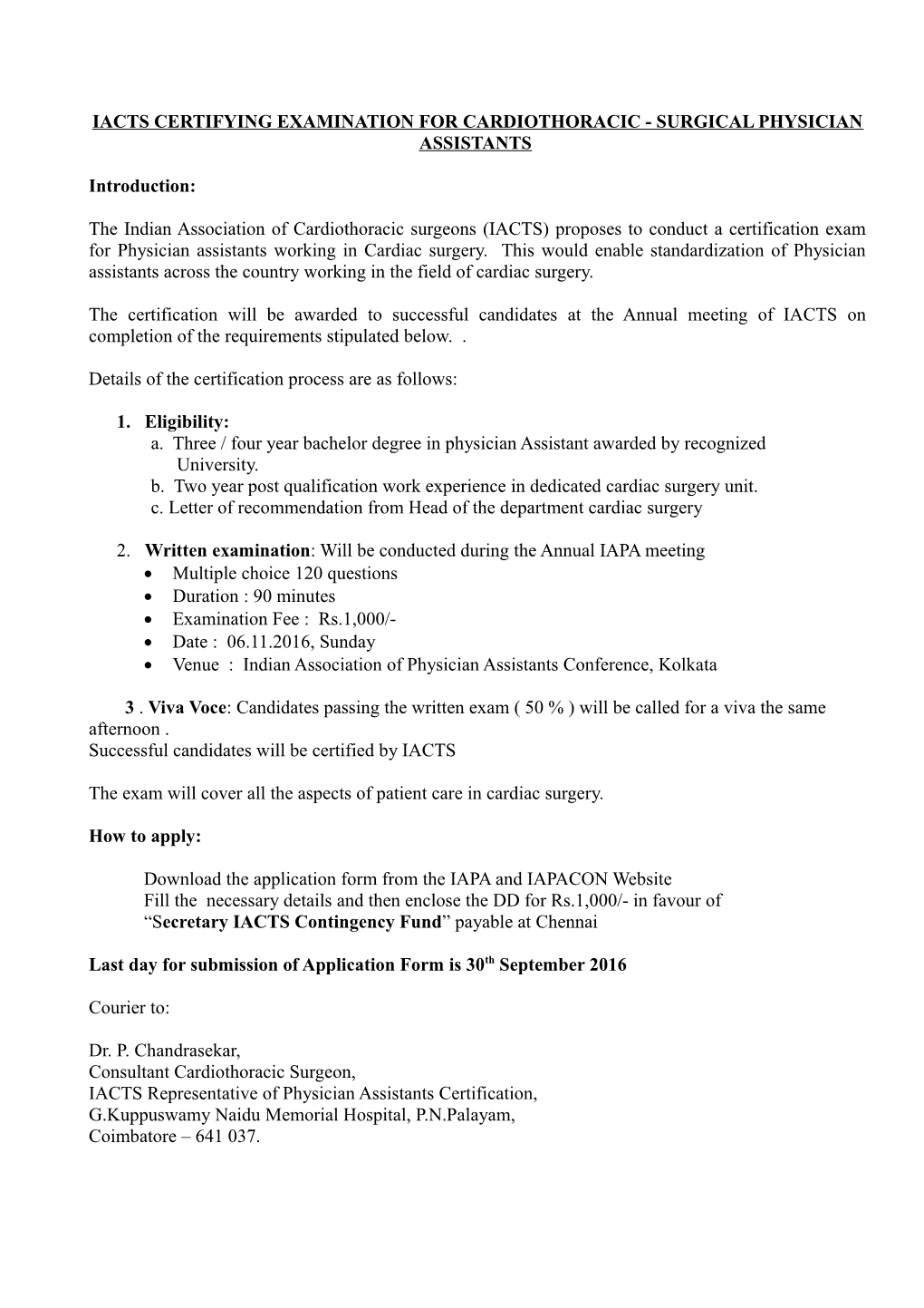 Iacts Certifying Examination for Cardiothoracic - Surgical Physician Assistants