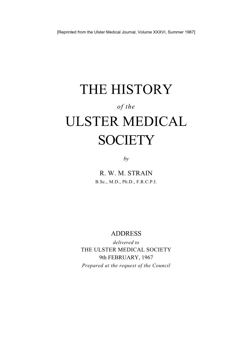 The History Ulster Medical Society