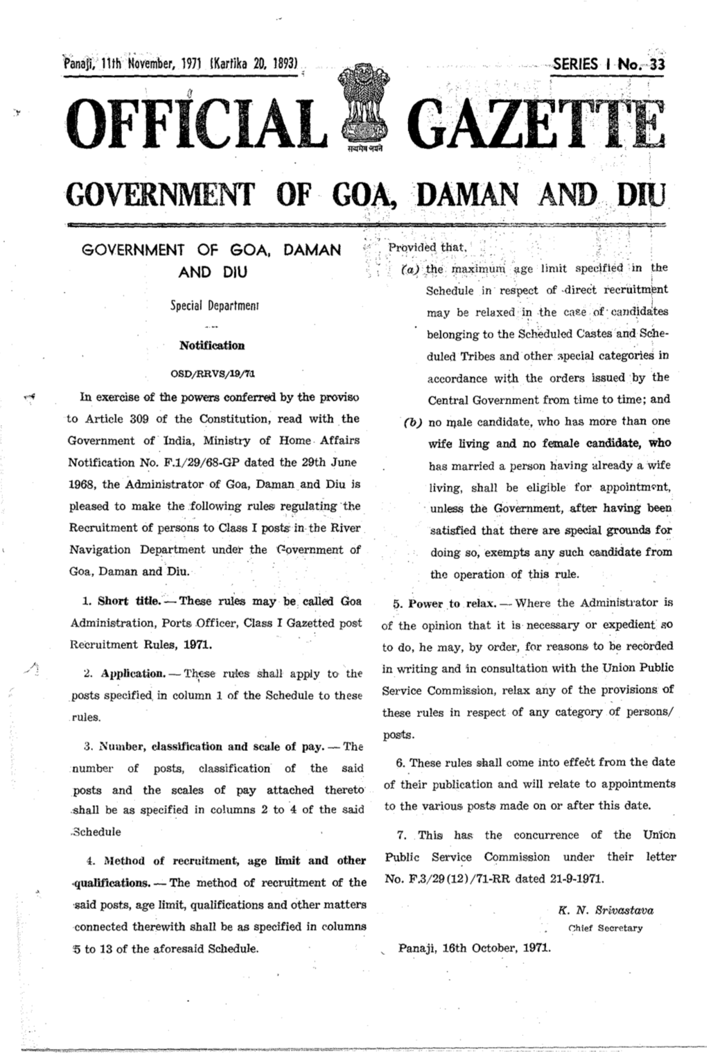 Official Gazette Government Of· Gqa,Daman and Diu