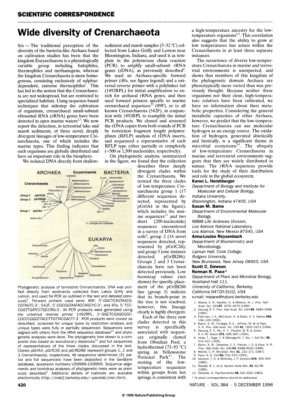 Wide Diversity of Crenarchaeota Temperature Organisms8•9