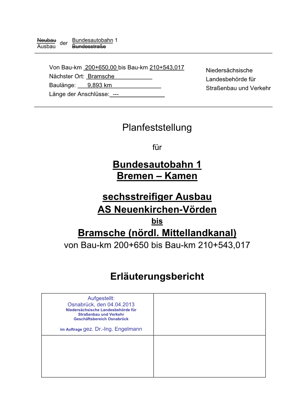 Planfeststellung Bundesautobahn 1 Bremen – Kamen Sechsstreifiger