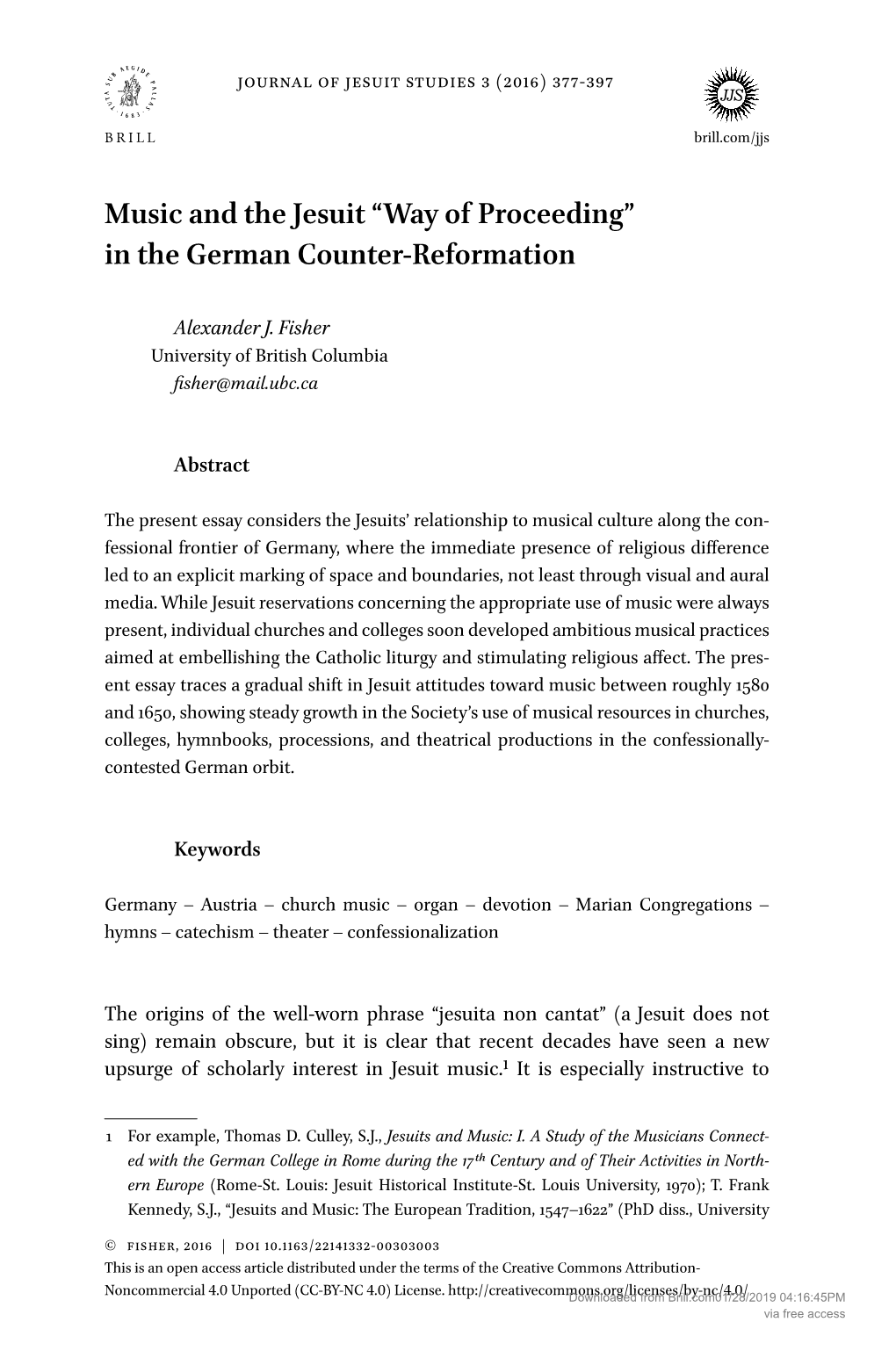 Music and the Jesuit “Way of Proceeding” in the German Counter-Reformation