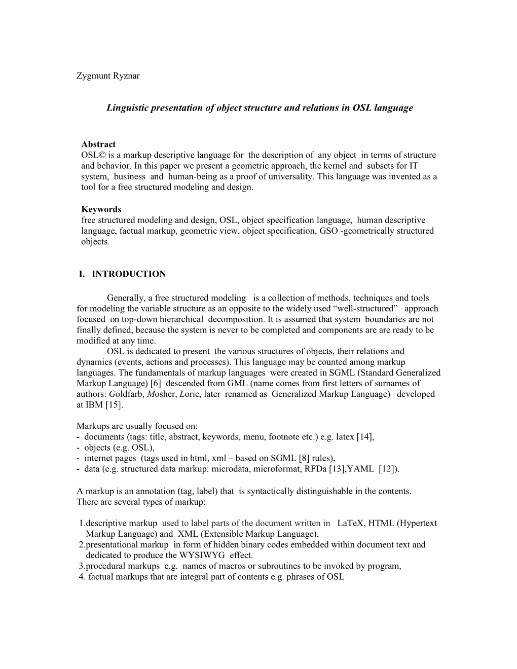 Linguistic Presentation of Object Structure and Relations in OSL Language