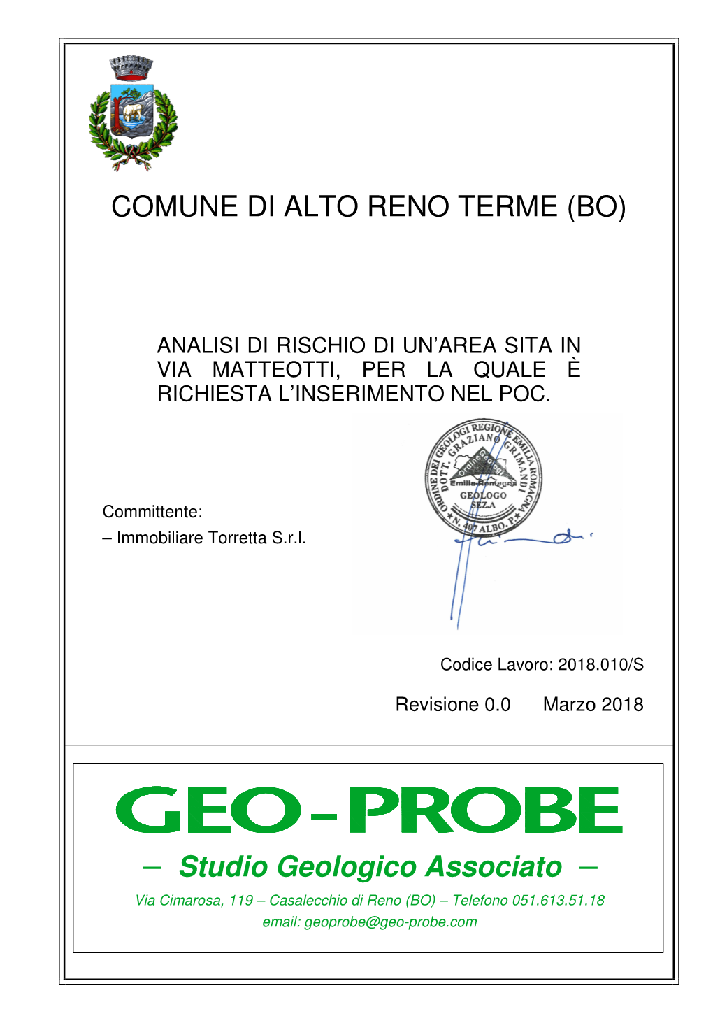 COMUNE DI ALTO RENO TERME (BO) Studio Geologico Associato
