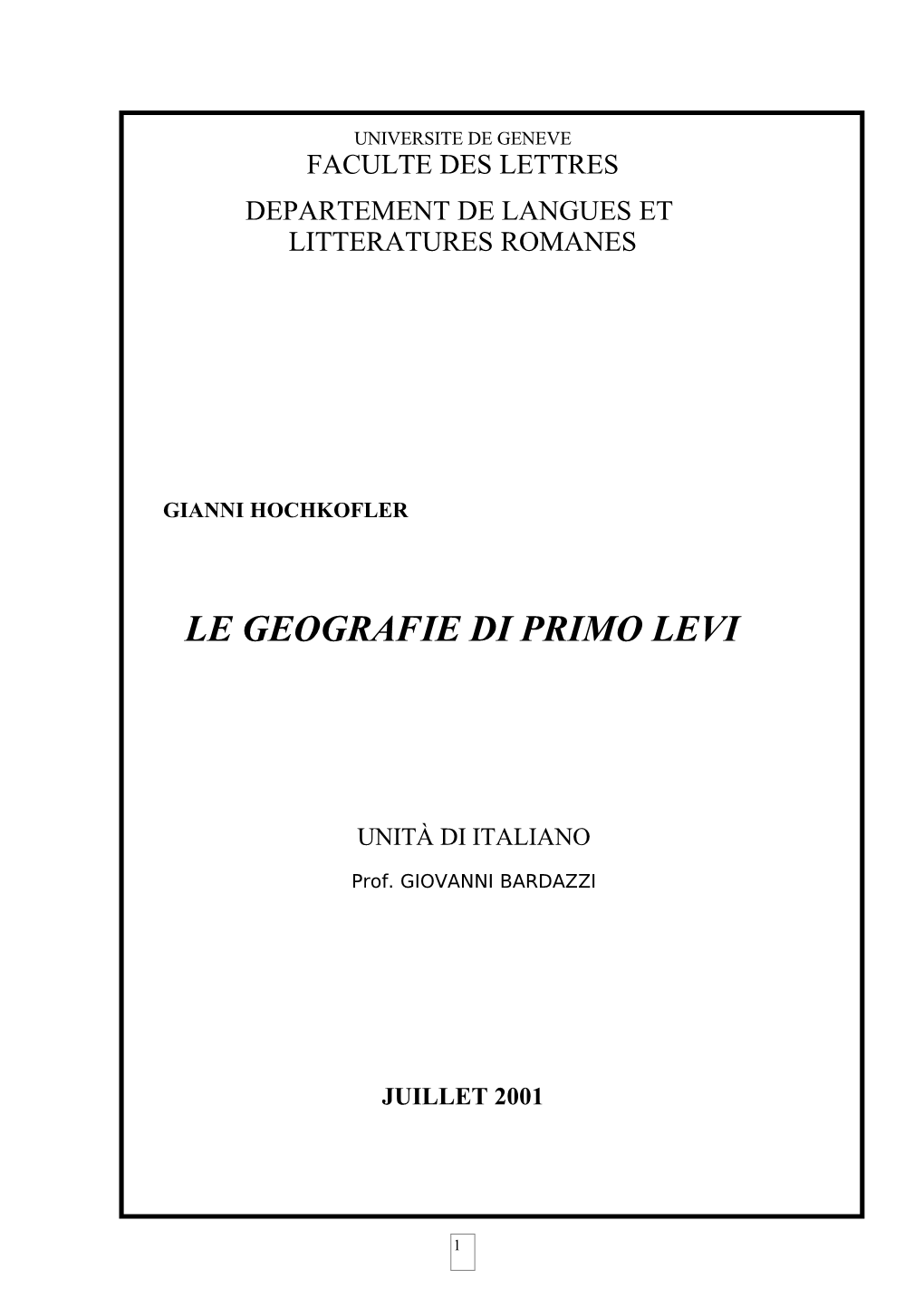 Le Geografie Di Primo Levi