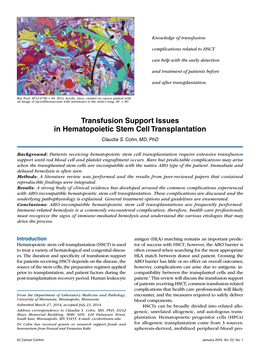 Transfusion Support Issues in Hematopoietic Stem Cell Transplantation Claudia S