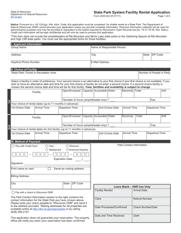 State Park System Facility Rental Application Department of Natural Resources Dnr.Wi.Gov Form 2500-042 (R 07/17) Page 1 of 6