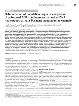 Determination of Population Origin: a Comparison of Autosomal Snps, Y-Chromosomal and Mtdna Haplogroups Using a Malagasy Population As Example