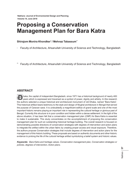 Proposing a Conservation Management Plan for Bara Katra