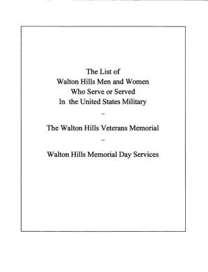 The List of Walton Hills Men and Women in the United States Military