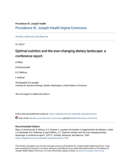 Optimal Nutrition and the Ever-Changing Dietary Landscape: a Conference Report