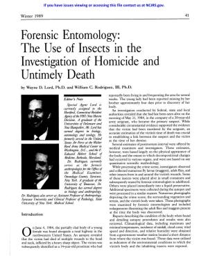 Forensic Entomology: the Use of Insects in the Investigation of Homicide and Untimely Death Q