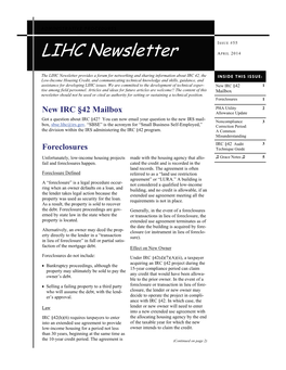 LIHC Newsletter APRIL 2014