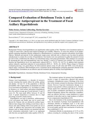 Compared Evaluation of Botulinum Toxin a and a Cosmetic Antiperspirant in the Treatment of Focal Axillary Hyperhidrosis