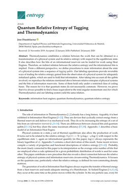 Quantum Relative Entropy of Tagging and Thermodynamics