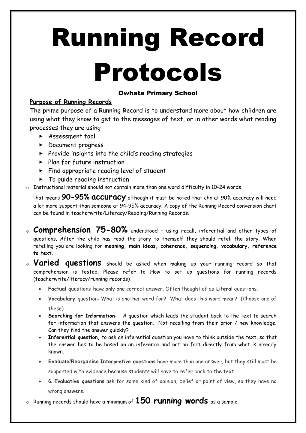 Running Record Protocols