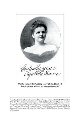 Mrs. Elizabeth Towne: Pioneering Woman in Publishing and Politics (1865 – 1960)