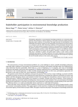 Stakeholder Participation in Environmental Knowledge Production