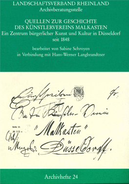 Quellen Zur Geschichte Des Künstlervereins Malkasten. Ein