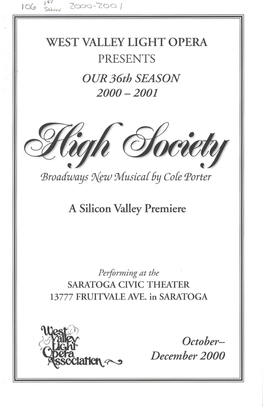 WEST VALLEYLIGHT OPERA PRESENTS OUR 36Th SEASON 2000-2001
