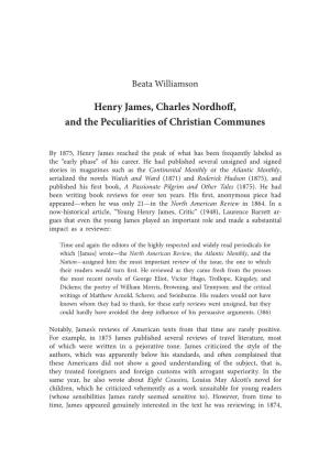 Henry James, Charles Nordhoff, and the Peculiarities of Christian Communes