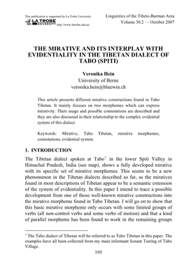 The Mirative and Its Interplay with Evidentiality in the Tibetan Dialect of Tabo (Spiti)
