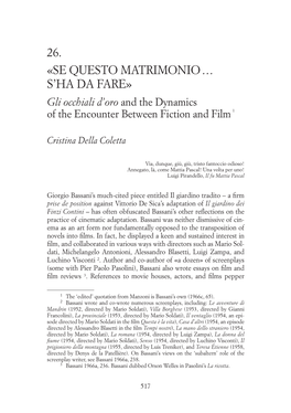 Gli Occhiali D'oro and the Dynamics of the Encouter Between Fiction And