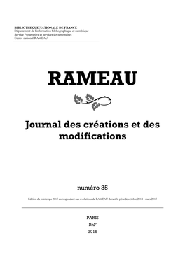Journal RAMEAU Des Créations Et Des Modifications